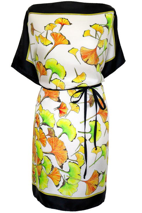 Amanda "Birds of Hyde Park/Ginkgo Leaves" Silk Scarf Tunic